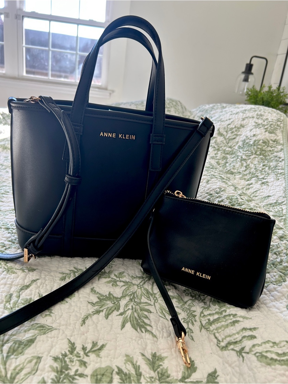 Anne Klein Women's Black Leather Mini Tote with Pouch